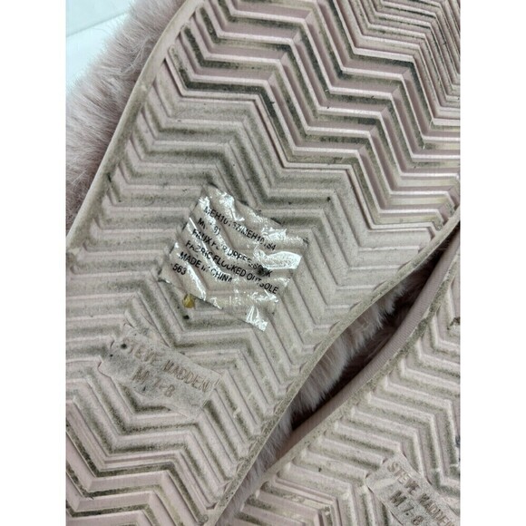 Steve Madden Furry Slippers Pink Blush Size 7 Size 8 Fuzzy Faux Fur Criss Cross - Picture 8 of 9